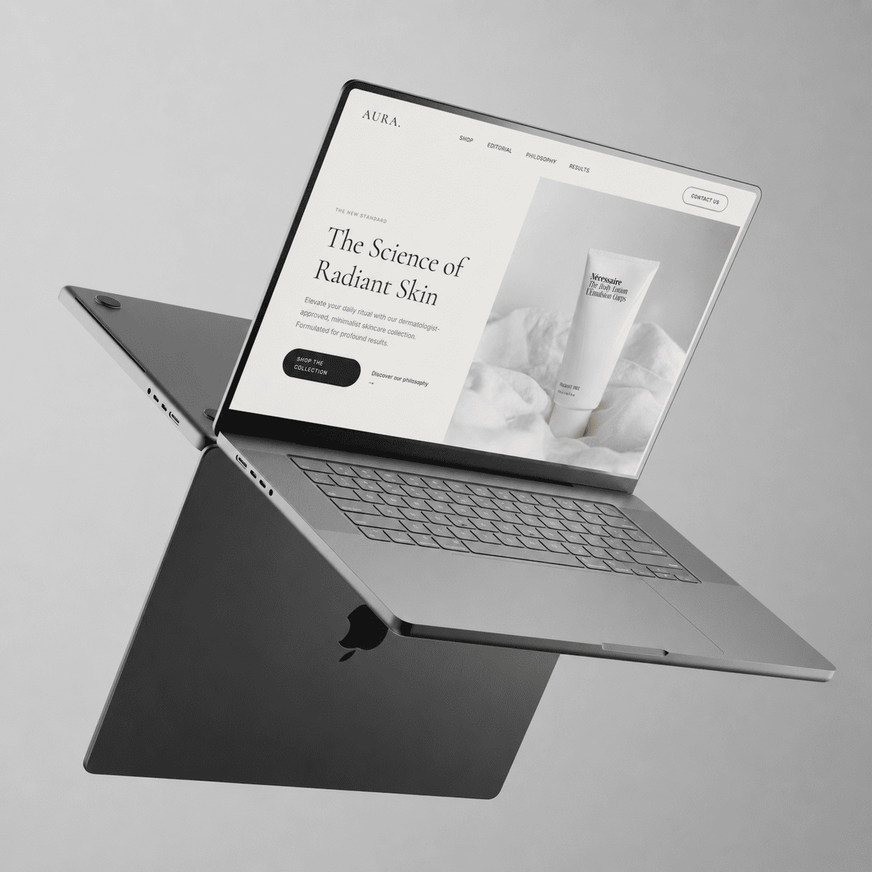 Skincare brand website with product showcase and customer testimonial section