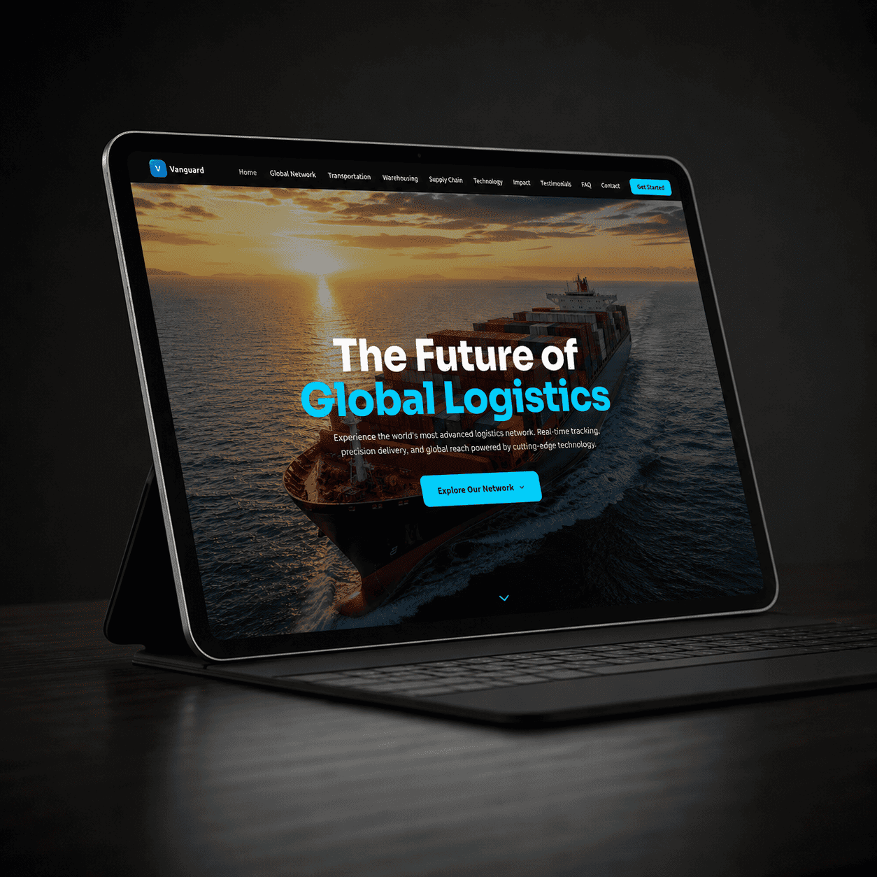 Logistics company website with service overview and shipment tracking section