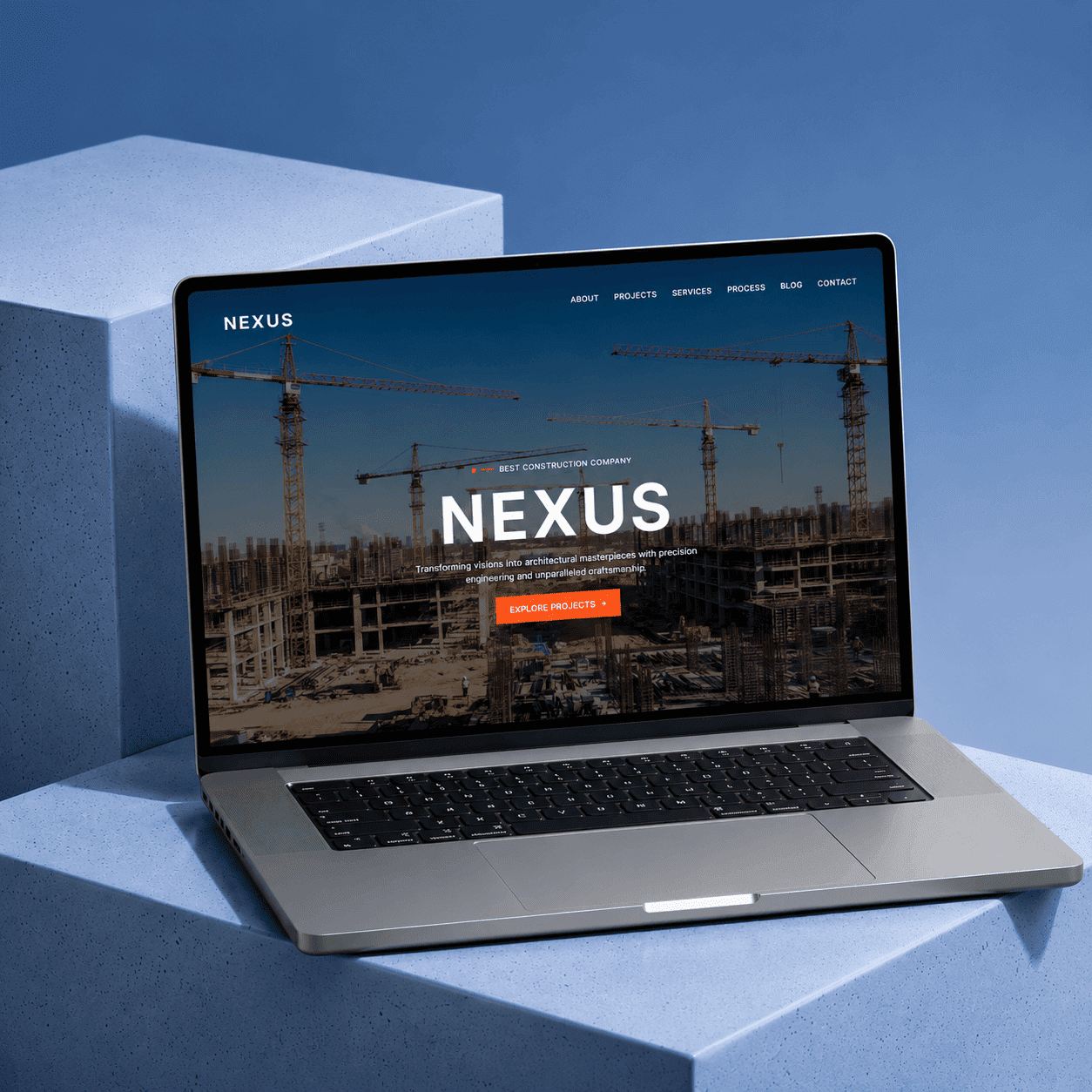 Construction company website with service highlights and completed project gallery
