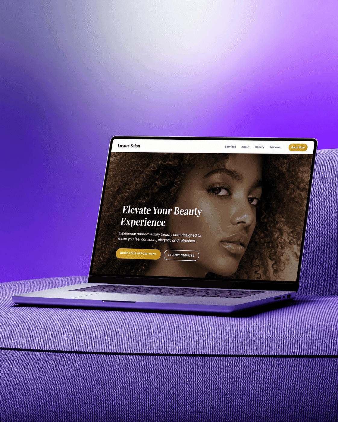 Beauty salon website with services menu and booking call-to-action